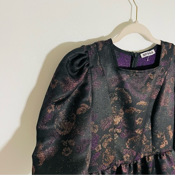 Batsheva Square Neck Mini Prairie Dress Enchantress Jacquard Flowers Whimsigoth - Picture 8 of 13